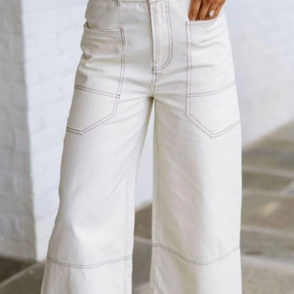 Women's Cream Wide-Leg Jeans